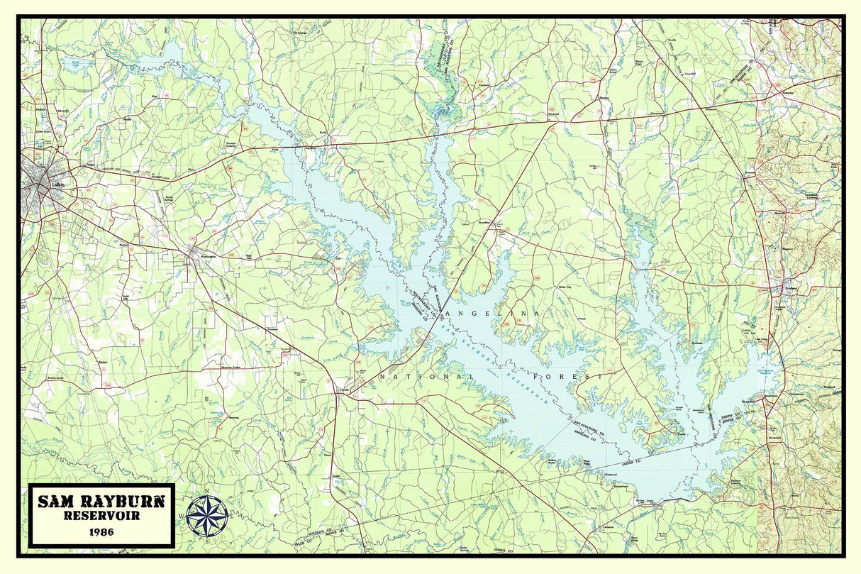 1986 Map of Sam Rayburn Reservoir Texas