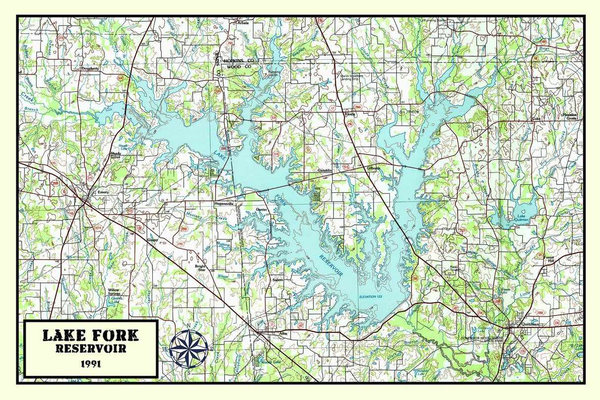 1991 Map of Lake Fork Reservoir Texas