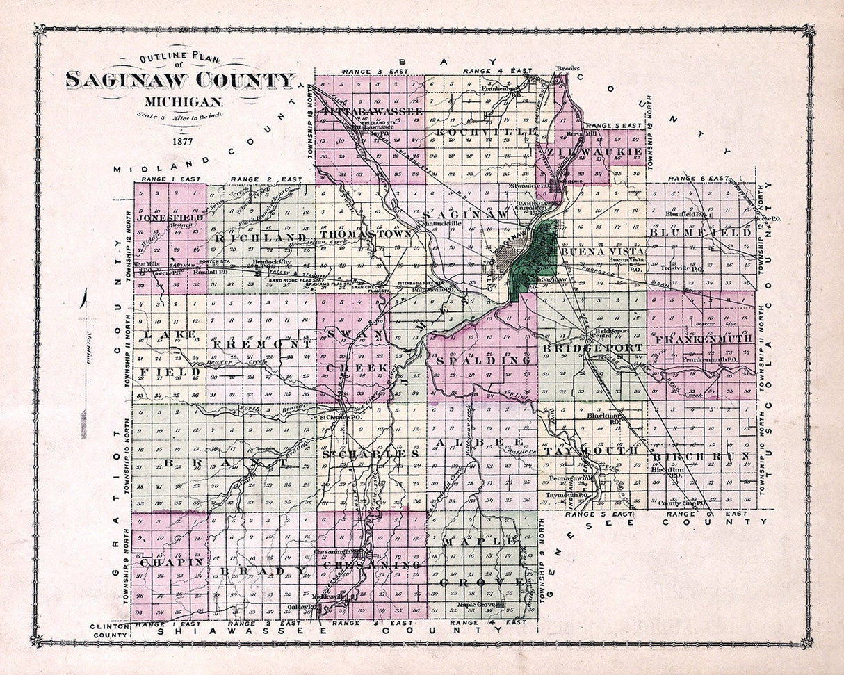 1877 Map of Saginaw County Michigan