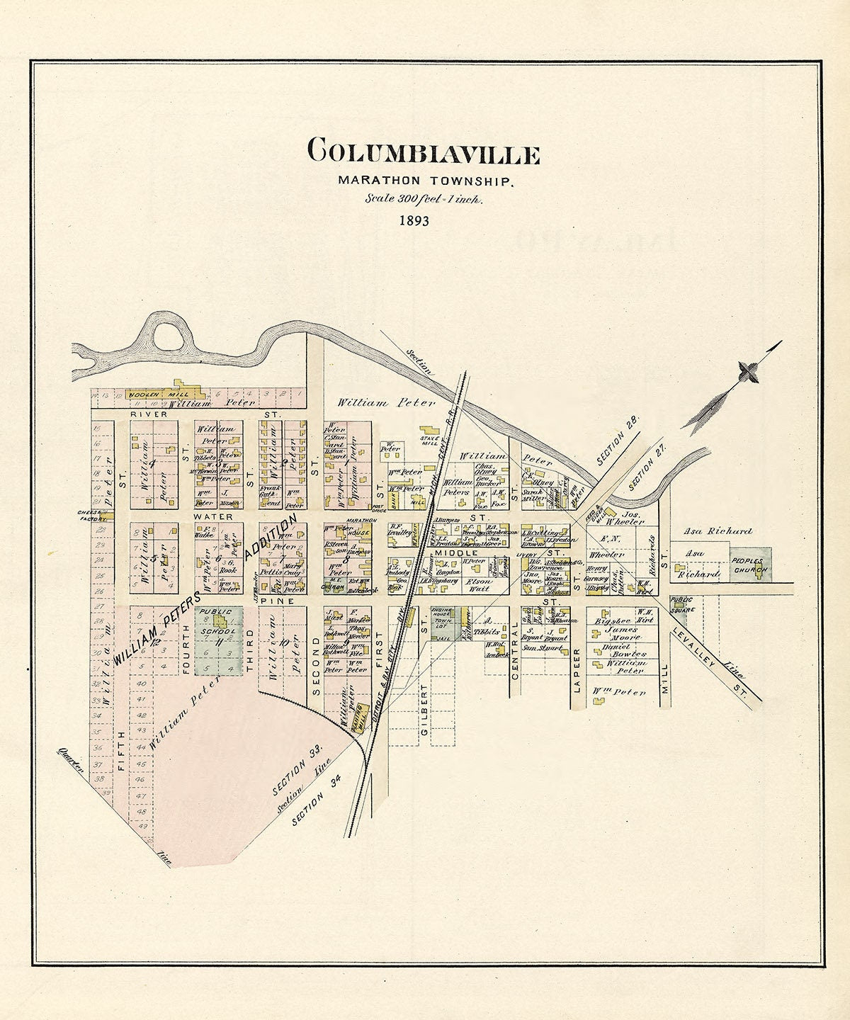 1893 Map of Columbiaville Lapeer County Michigan