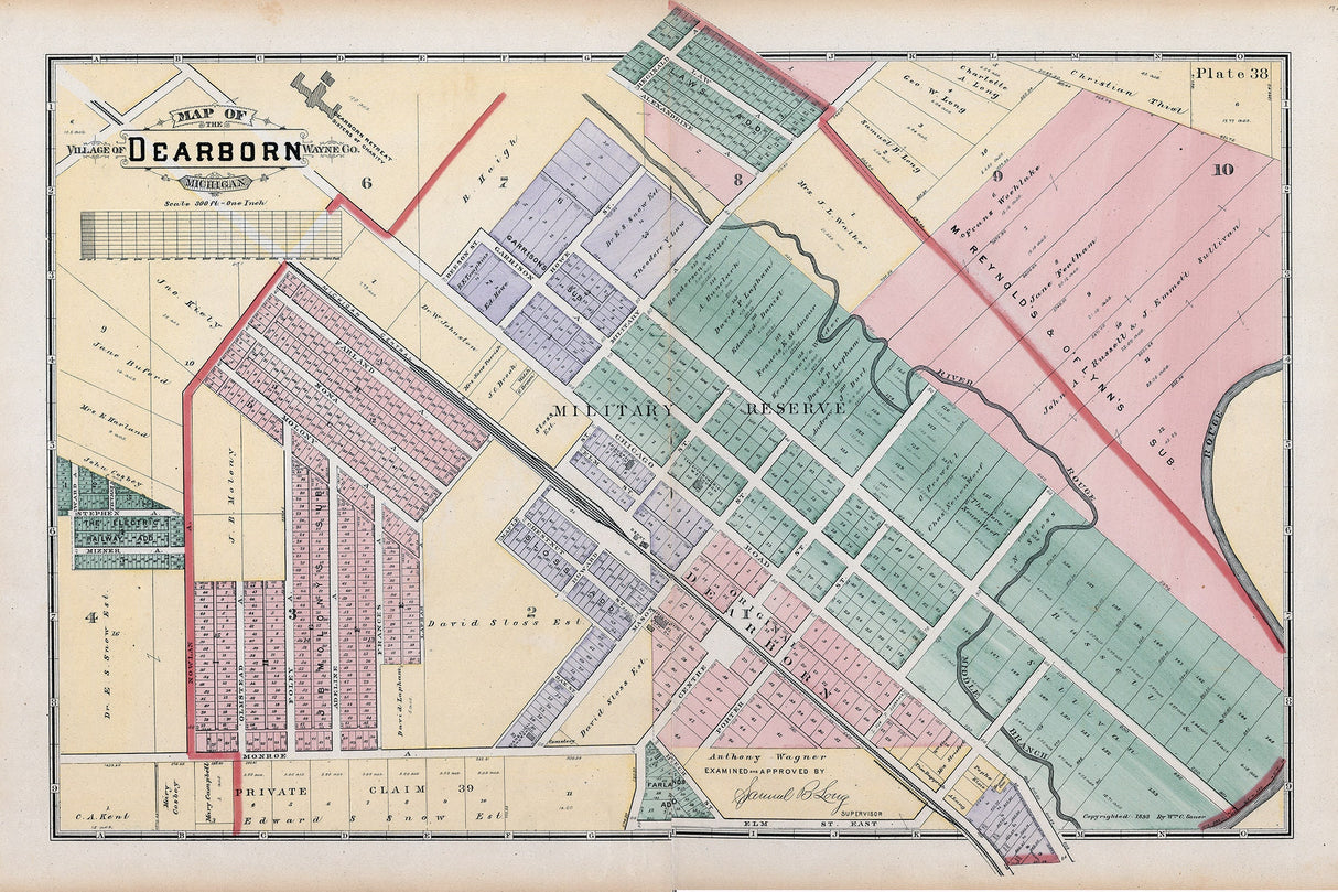 1893 Map of Dearborn Wayne County Michigan