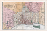 1893 Map of Detroit Wayne County Michigan