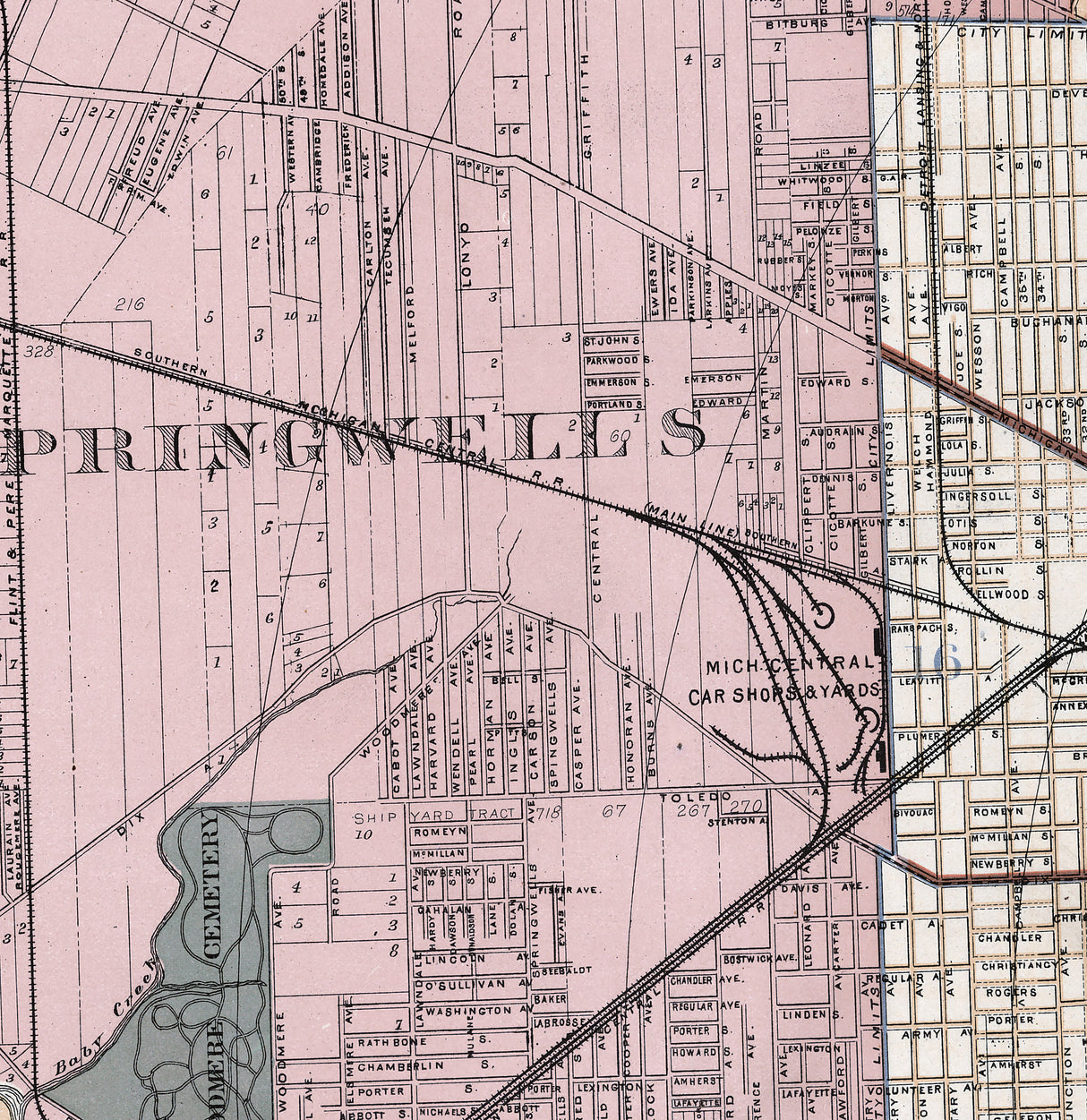 1893 Map of Detroit Wayne County Michigan