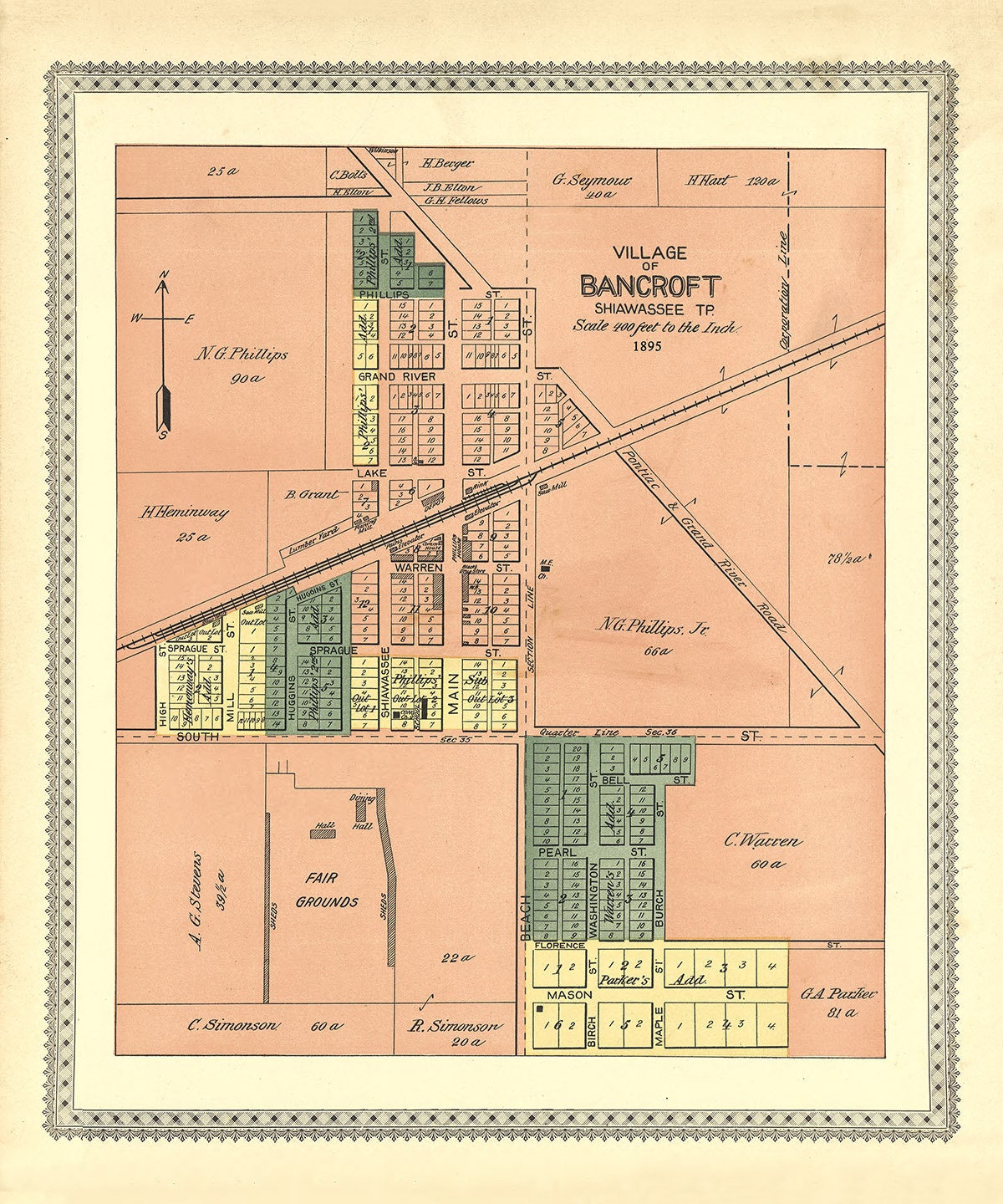 1895 Map of Bancroft Shiawassee County Michigan