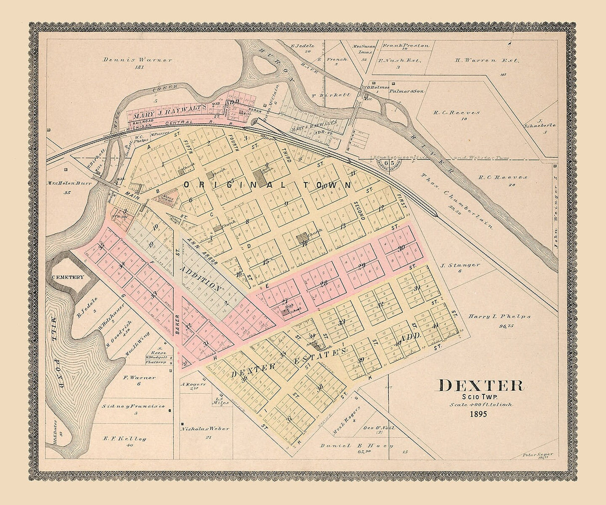 1895 Map of Dexter Washtenaw County Michigan