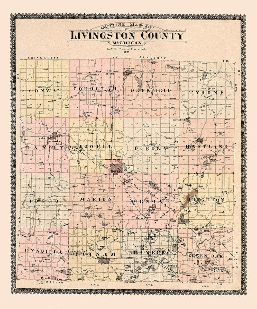 1895 Map of Livingston County Michigan