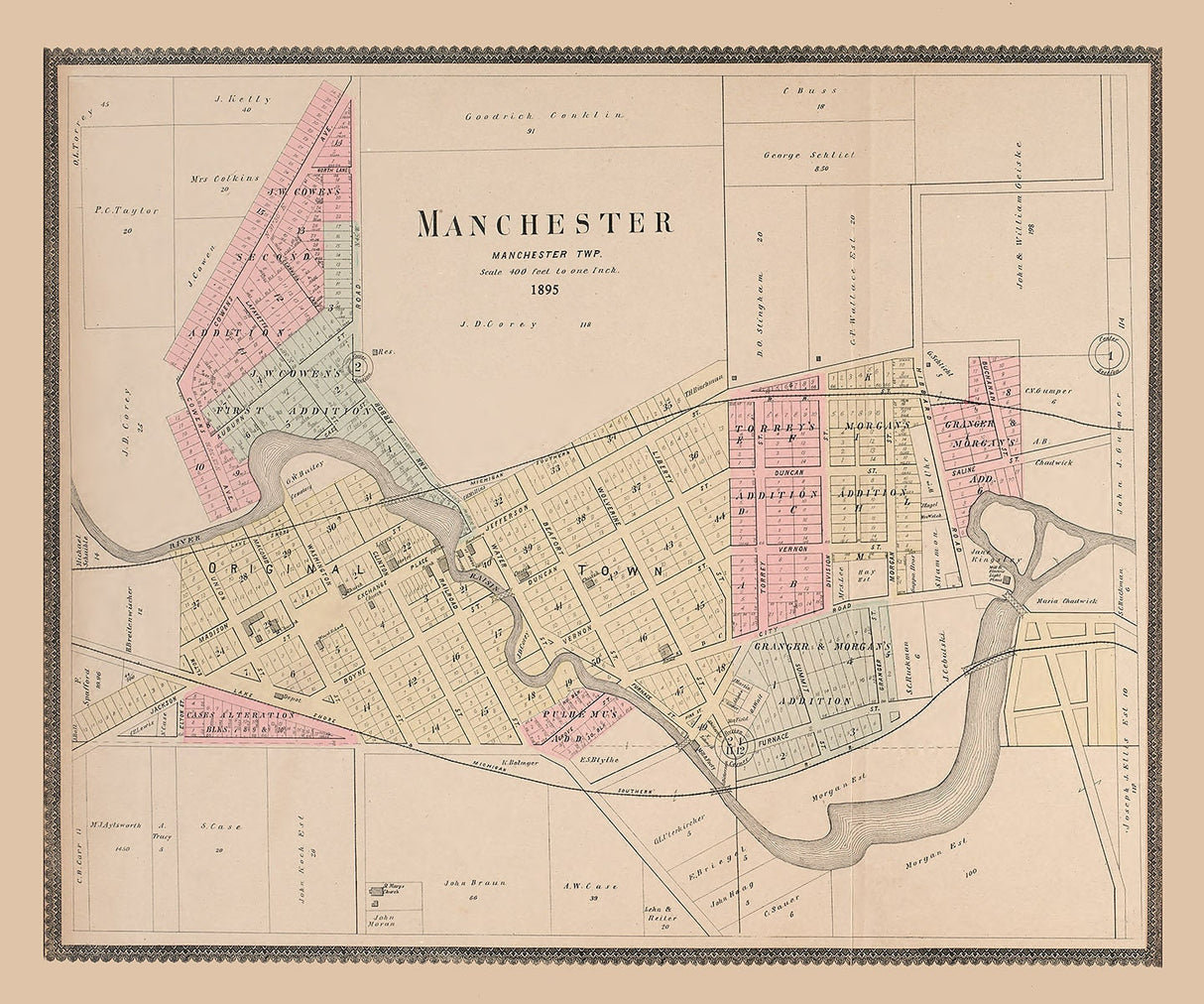 1895 Map of Manchester Washtenaw County Michigan