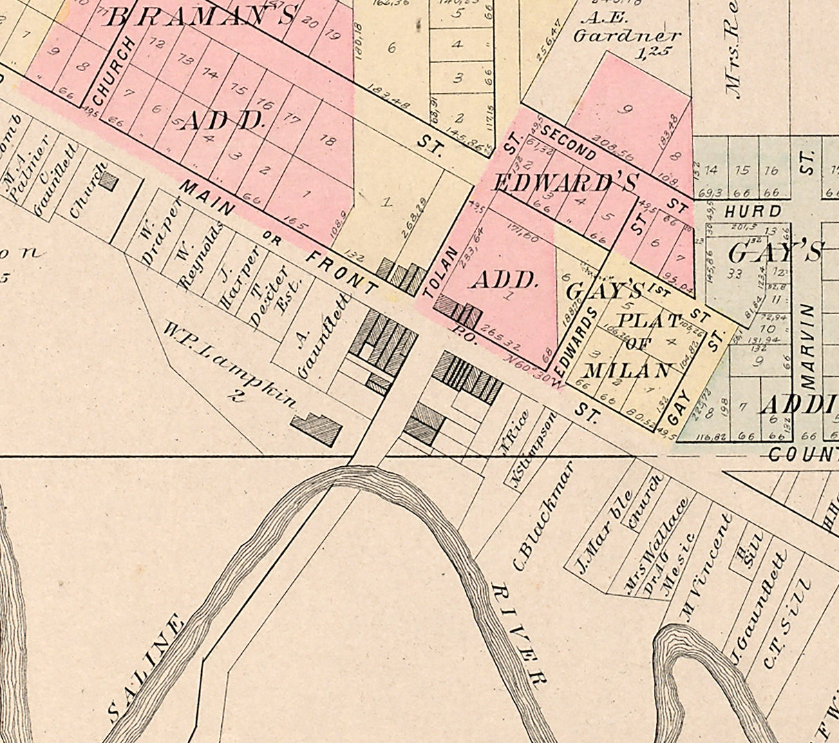 1895 Map of Milan Washtenaw County Michigan
