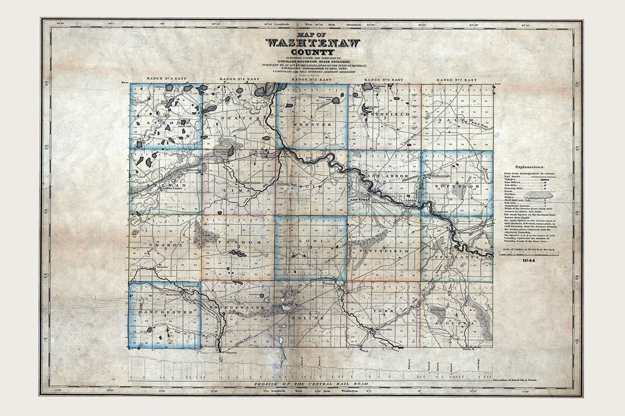 1844 Map of Washtenaw County Michigan