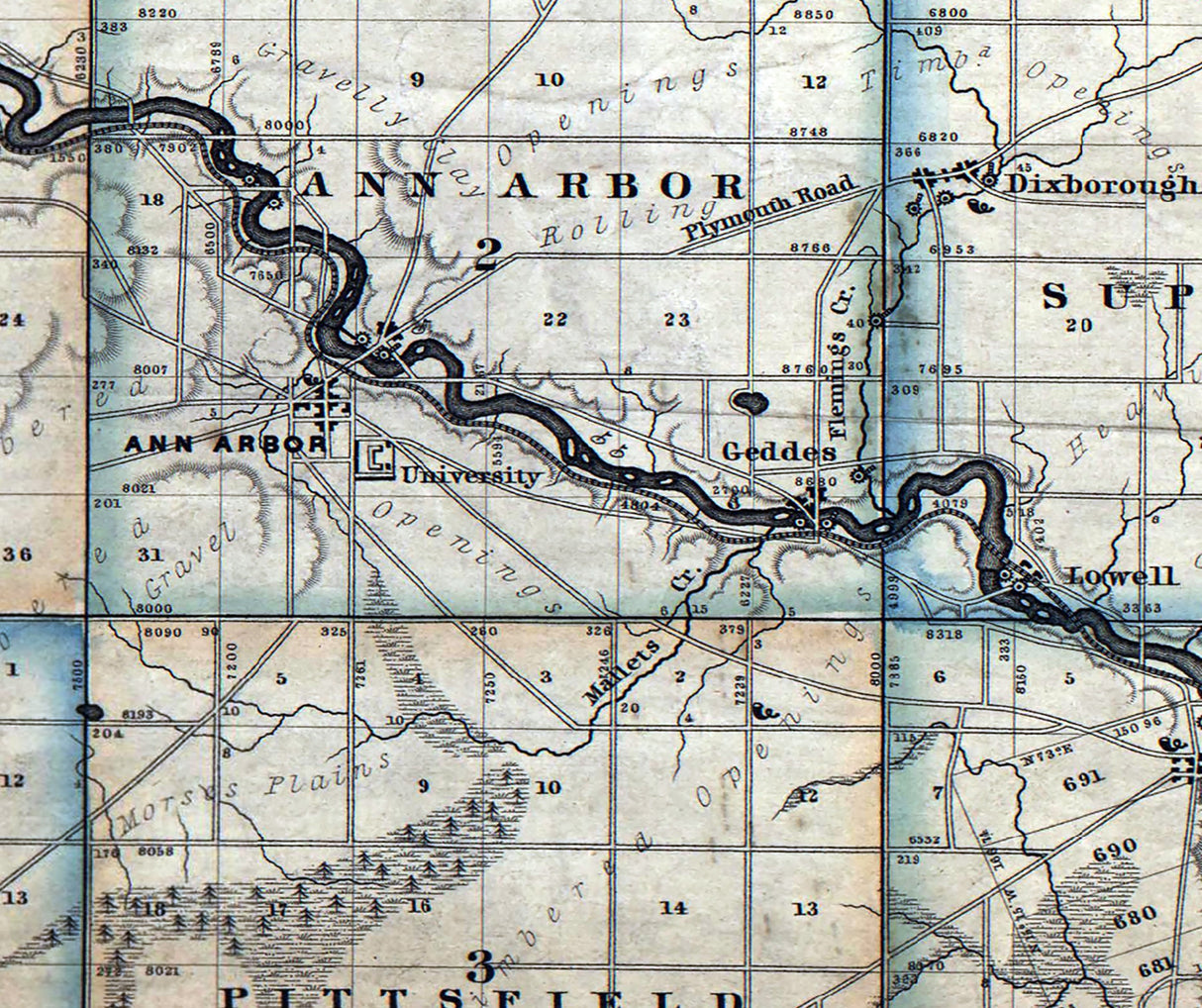 1844 Map of Washtenaw County Michigan