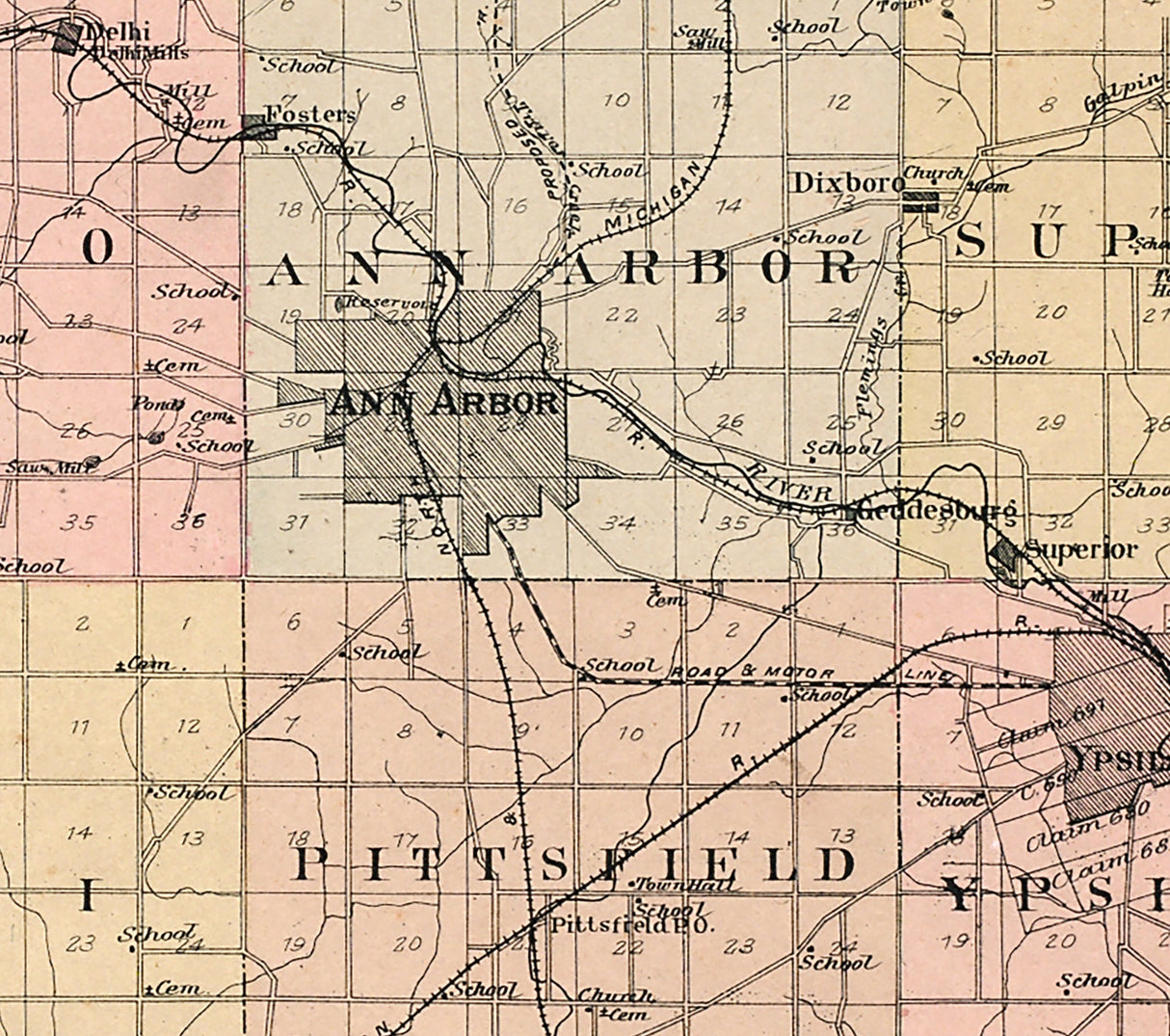 1895 Map of Washtenaw County Michigan