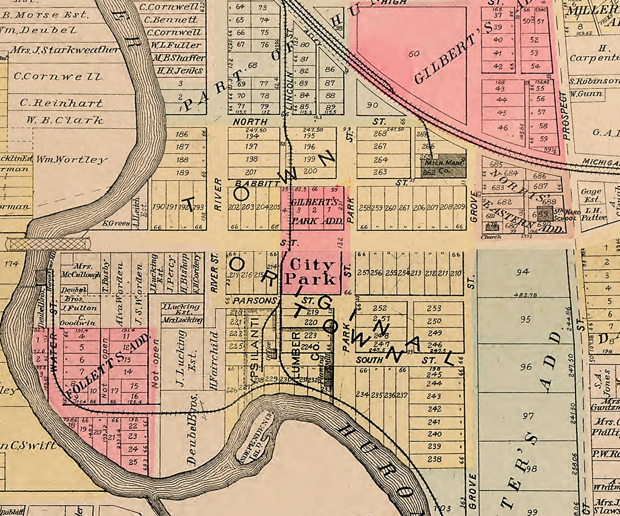 1895 Map of Ypsilanti Washtenaw County Michigan