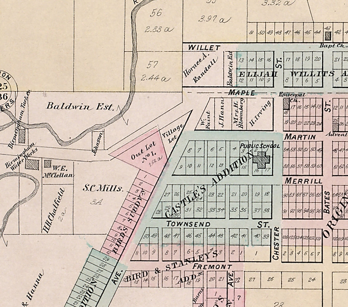 1896 Map of Birmingham Oakland County Michigan