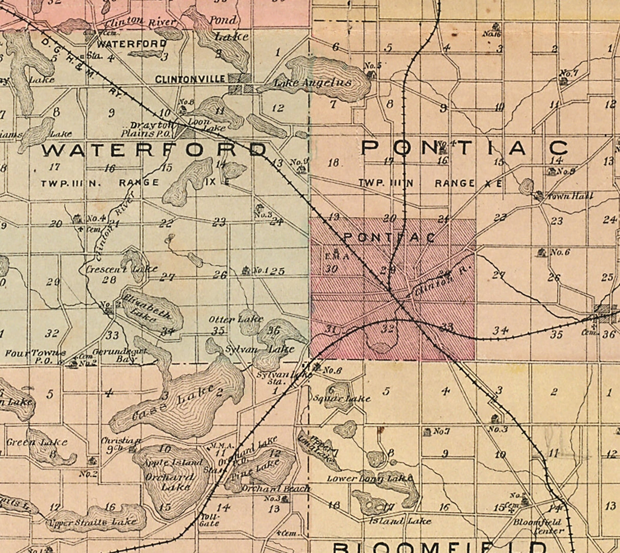 1896 Map of Oakland County Michigan