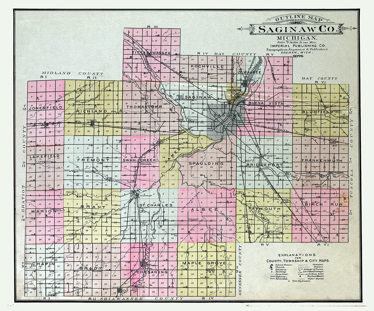 1896 Map of Saginaw County Michigan