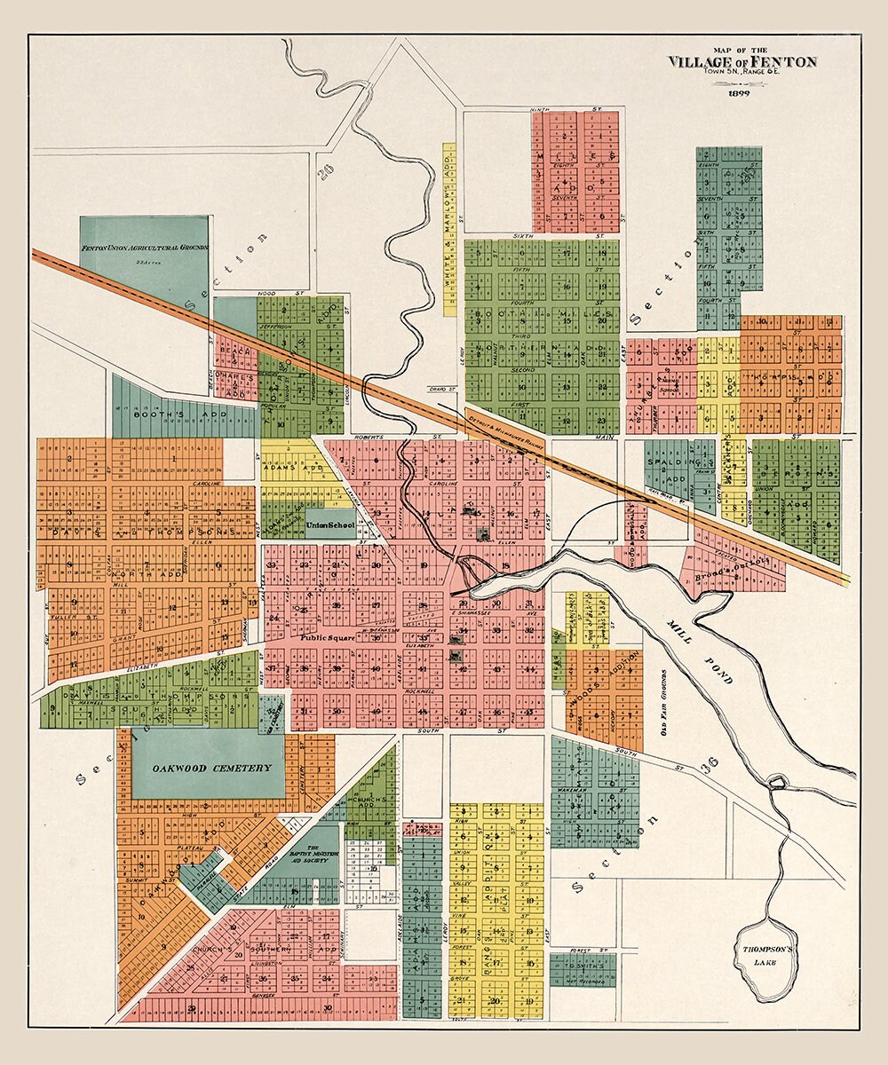 1899 Map of Fenton Genesee County Michigan