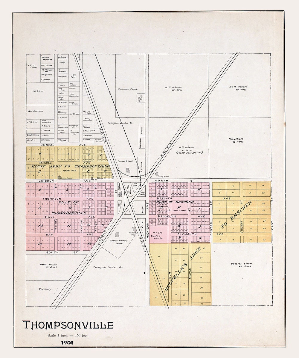 1901 Map of Thompsonville Benzie County Michigan