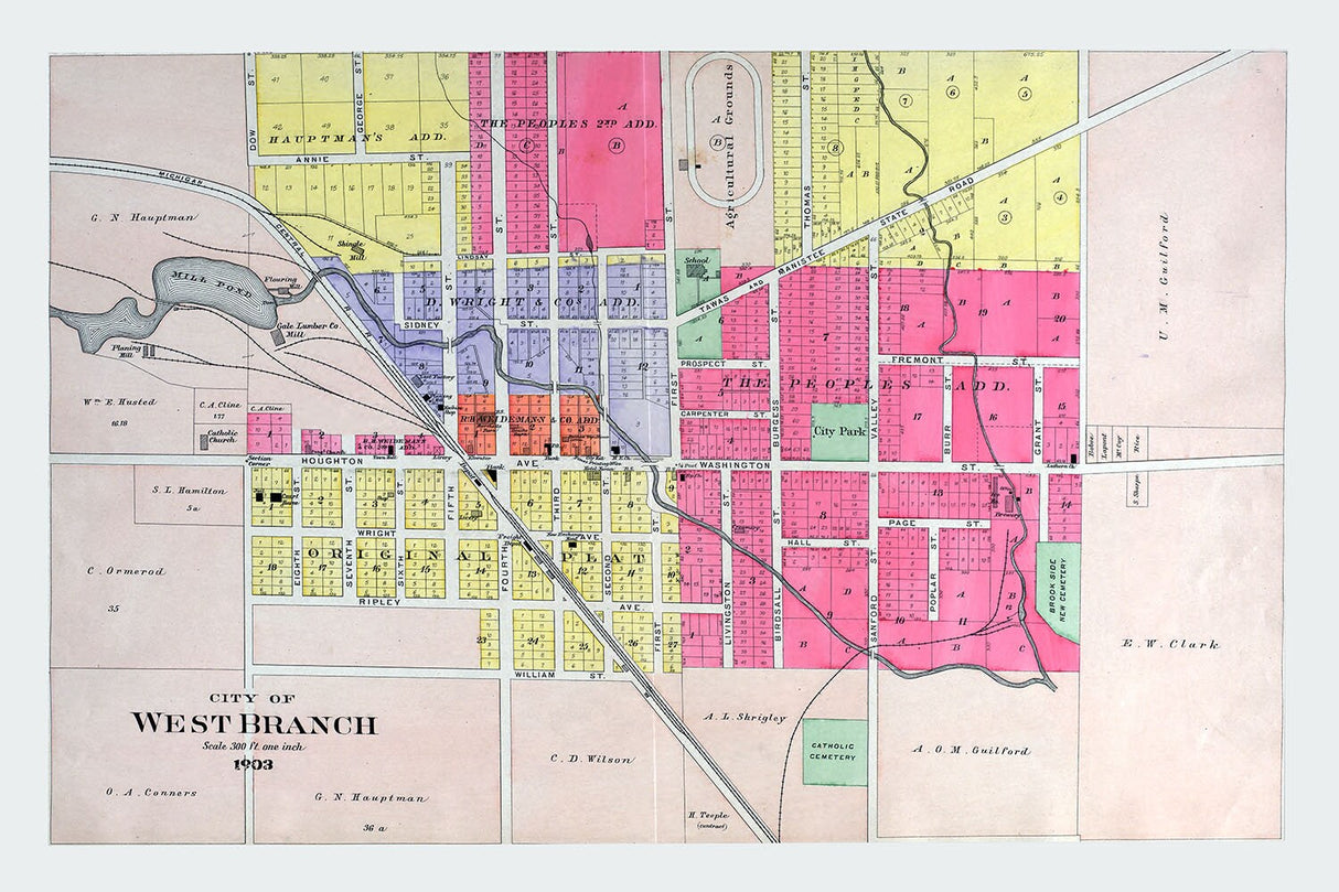 1903 Map of West Branch Ogemaw County Michigan