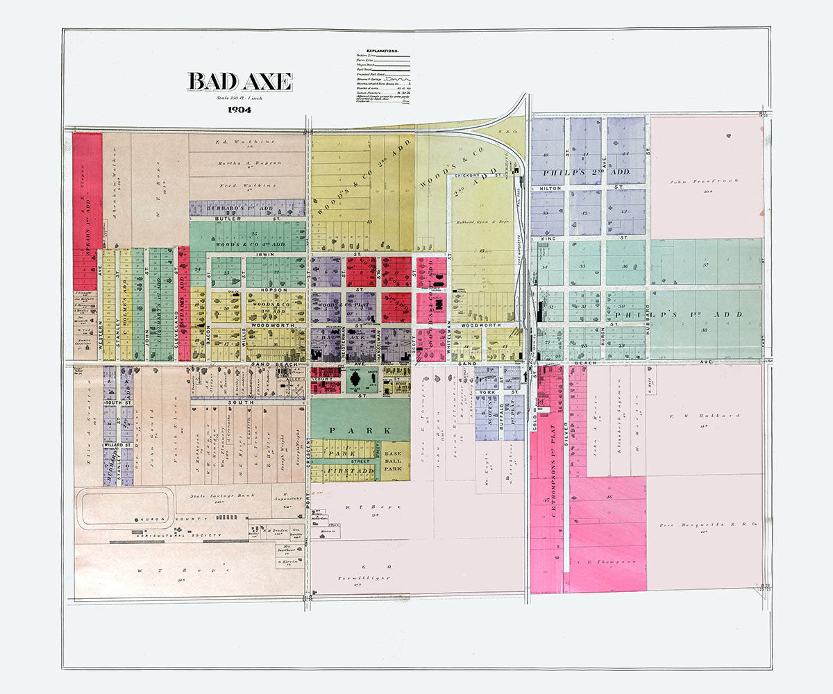 1904 Map of Bad Axe Huron County Michigan