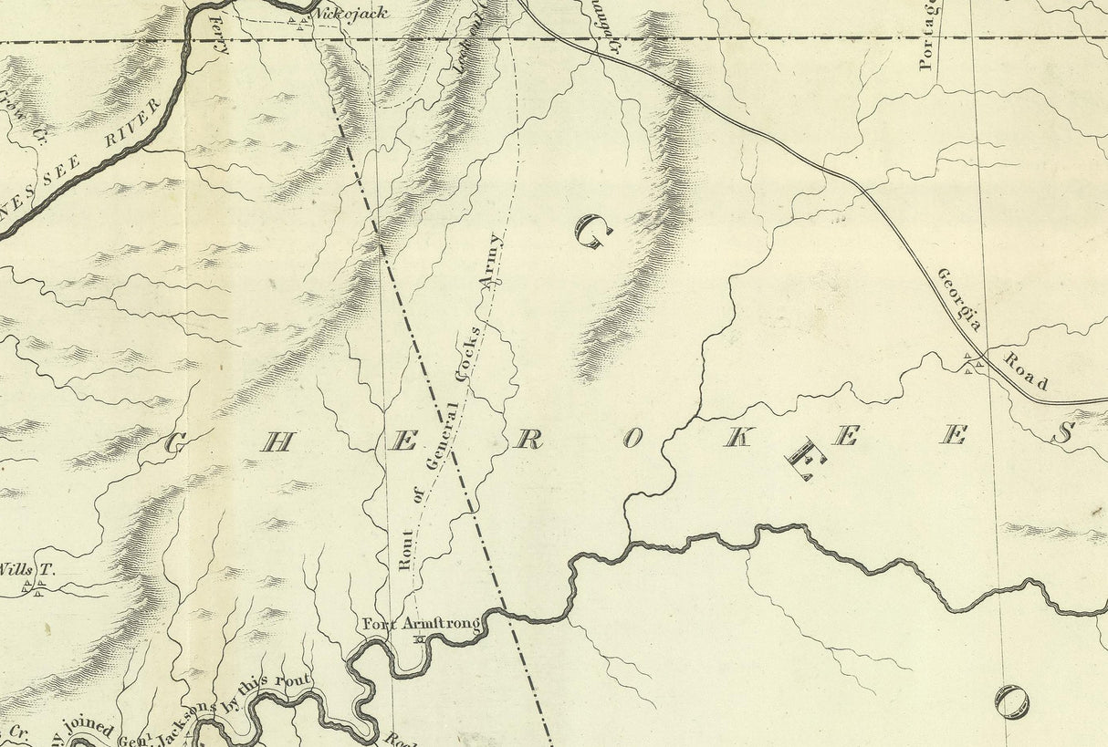 1824 Map of Cherokee and Creek Indians In Georgia and Alabama