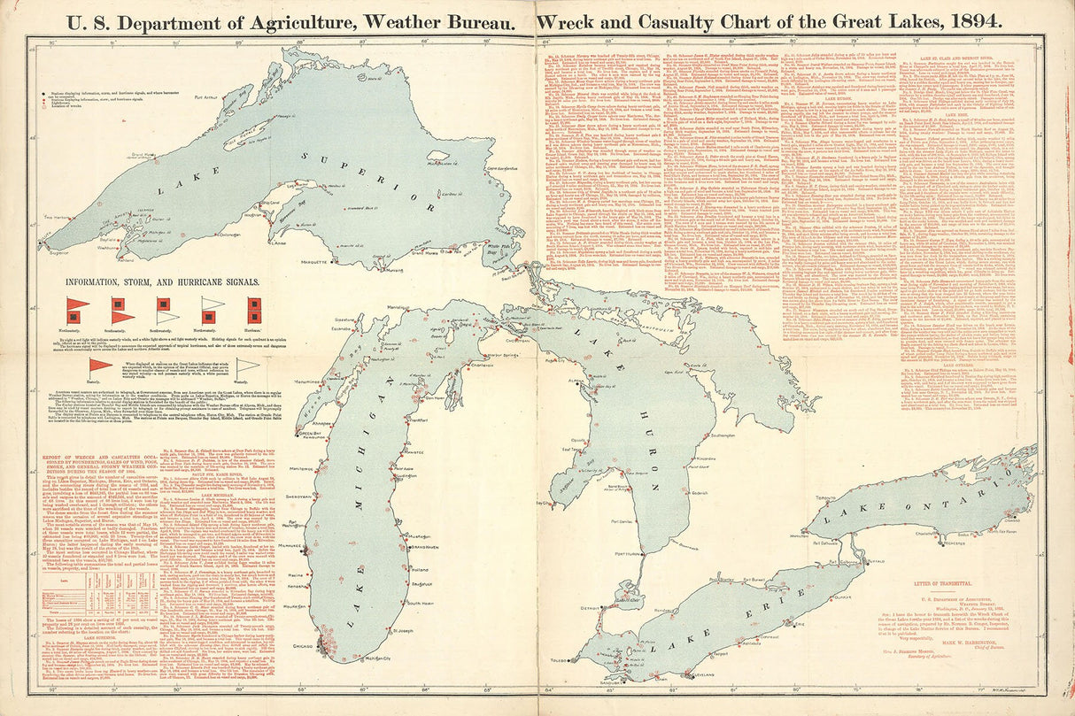 1894 Map of Great Lakes Wreck Locations
