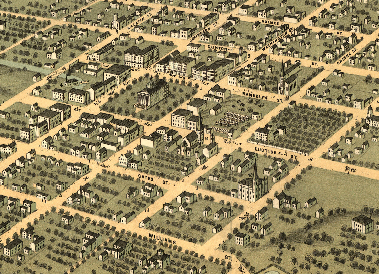 1871 Panoramic Map of Huntsville Madison County Alabama