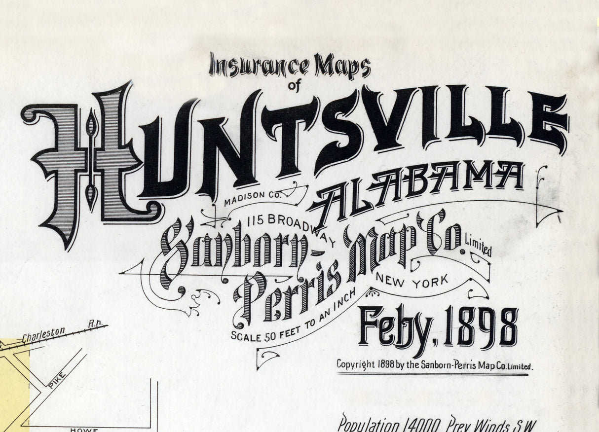 1898 Town Map of Huntsville Madison County Alabama