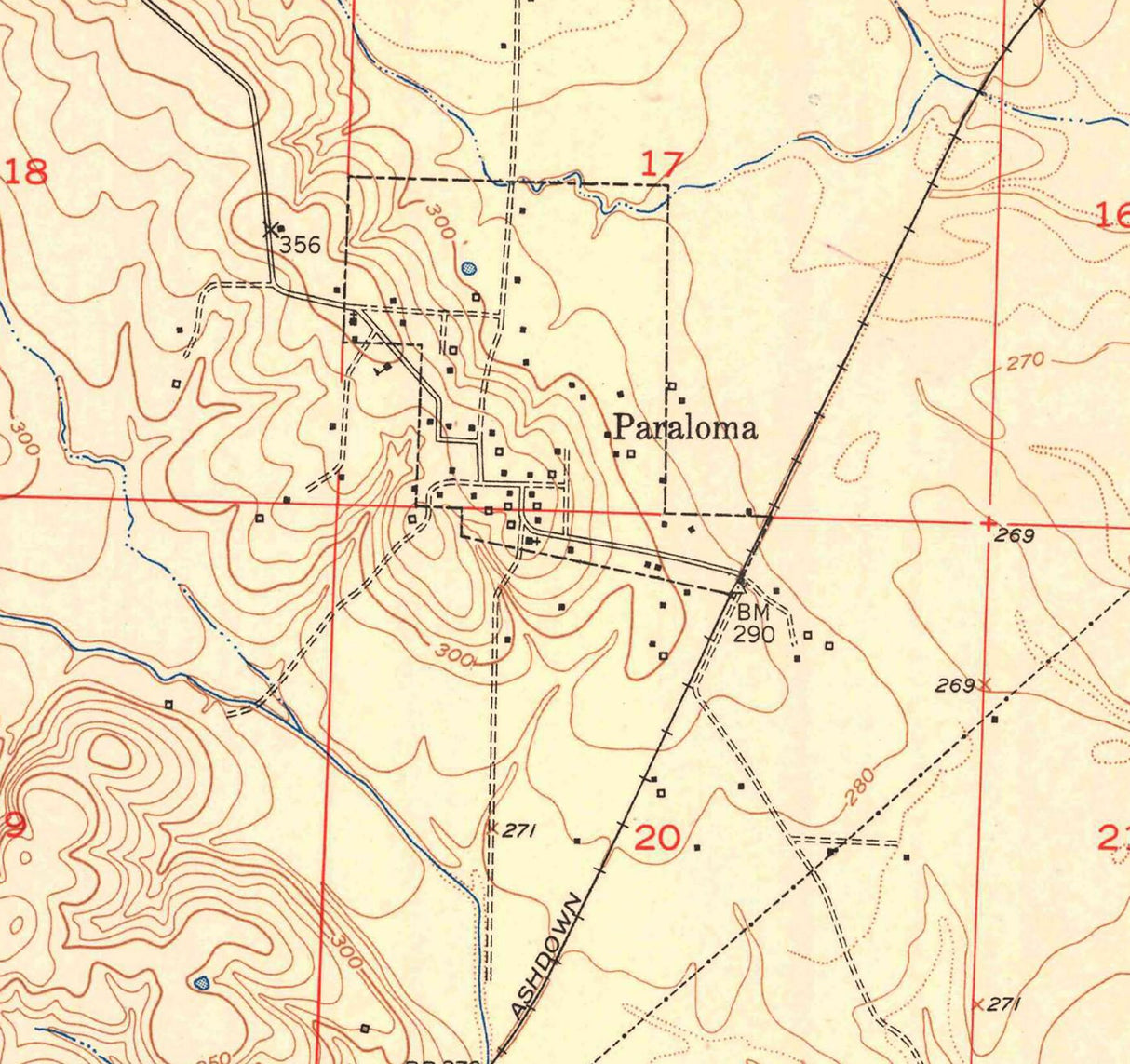 1951 Topo Map of Ben Lomond Arkansas Paraloma Brownstown