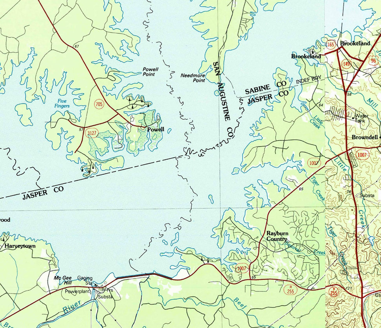 1986 Map of Sam Rayburn Reservoir Texas