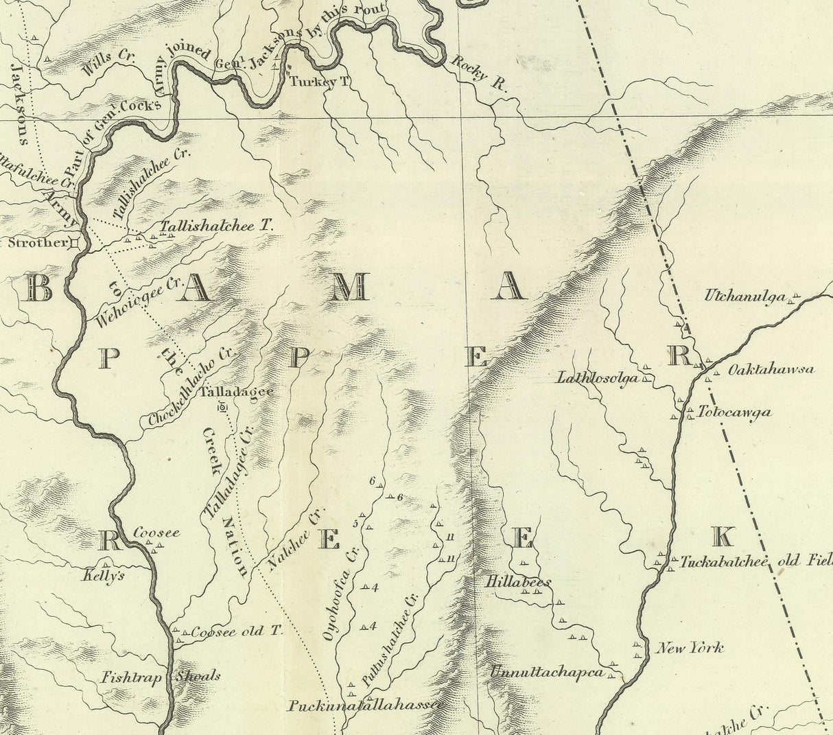 1824 Map of Cherokee and Creek Indians In Georgia and Alabama