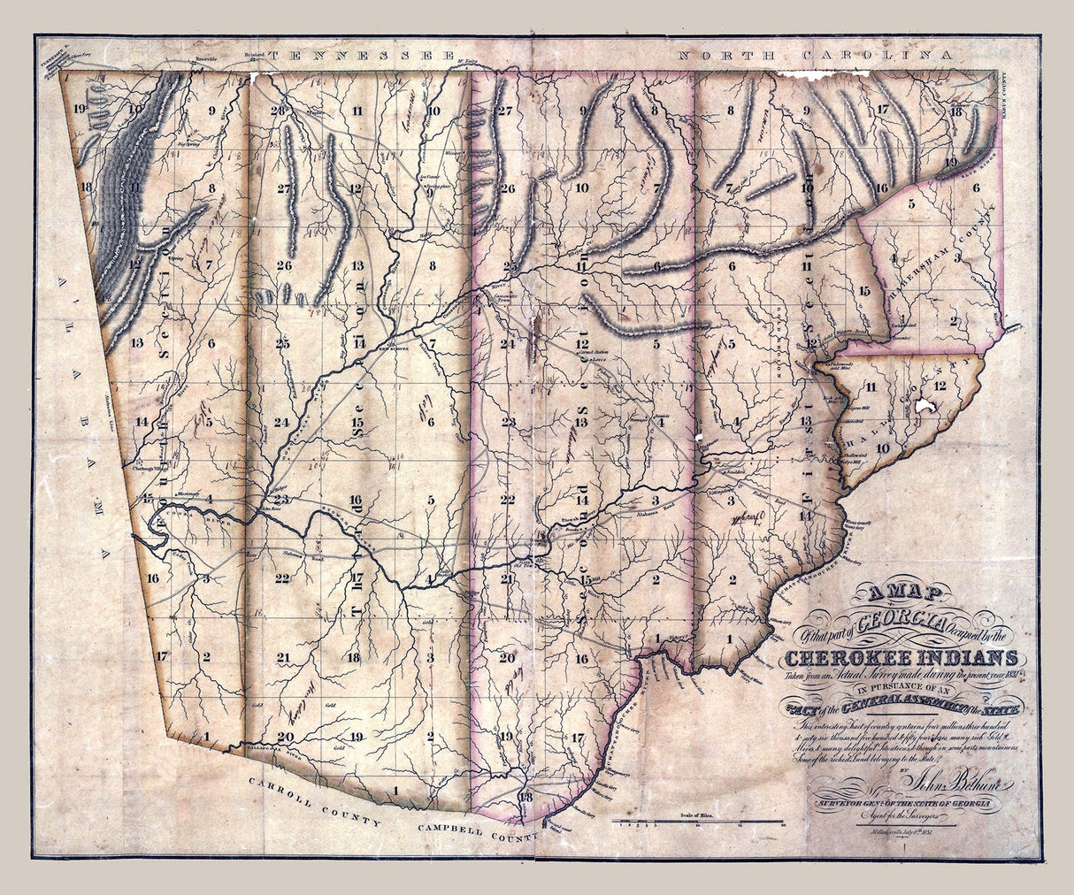 1831 Map of Cherokee Indian Lands in Georgia