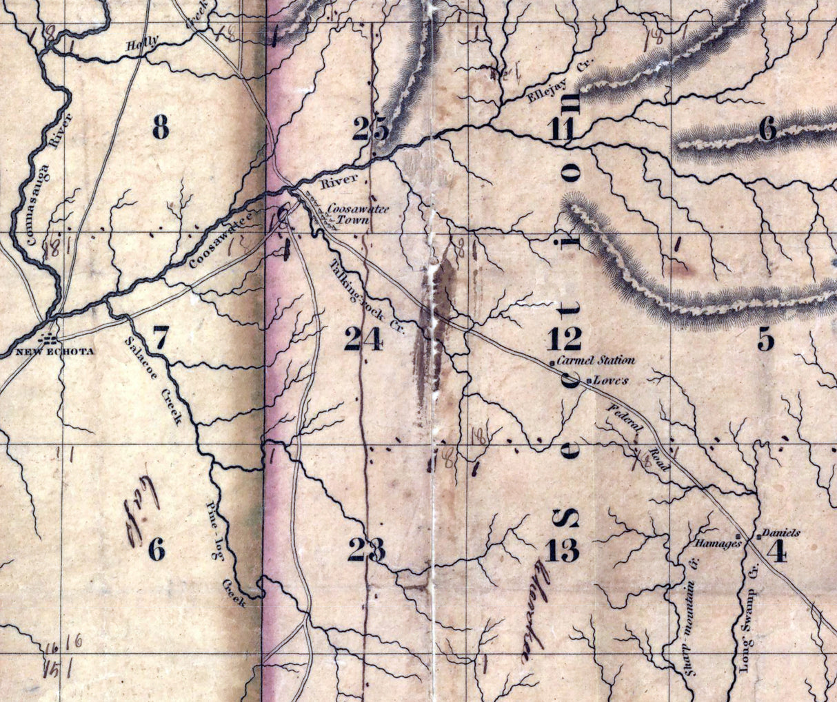 1831 Map of Cherokee Indian Lands in Georgia