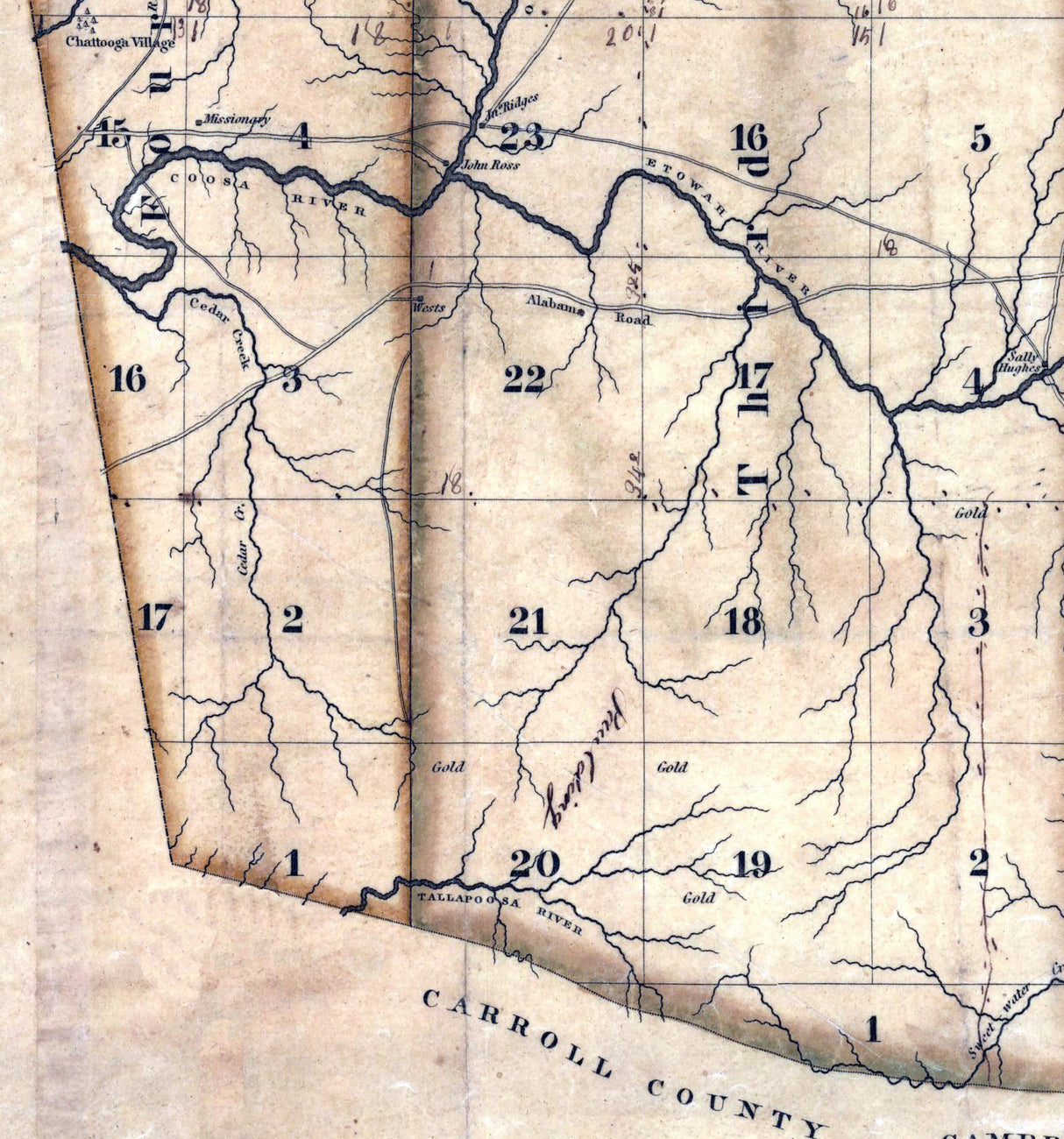 1831 Map of Cherokee Indian Lands in Georgia