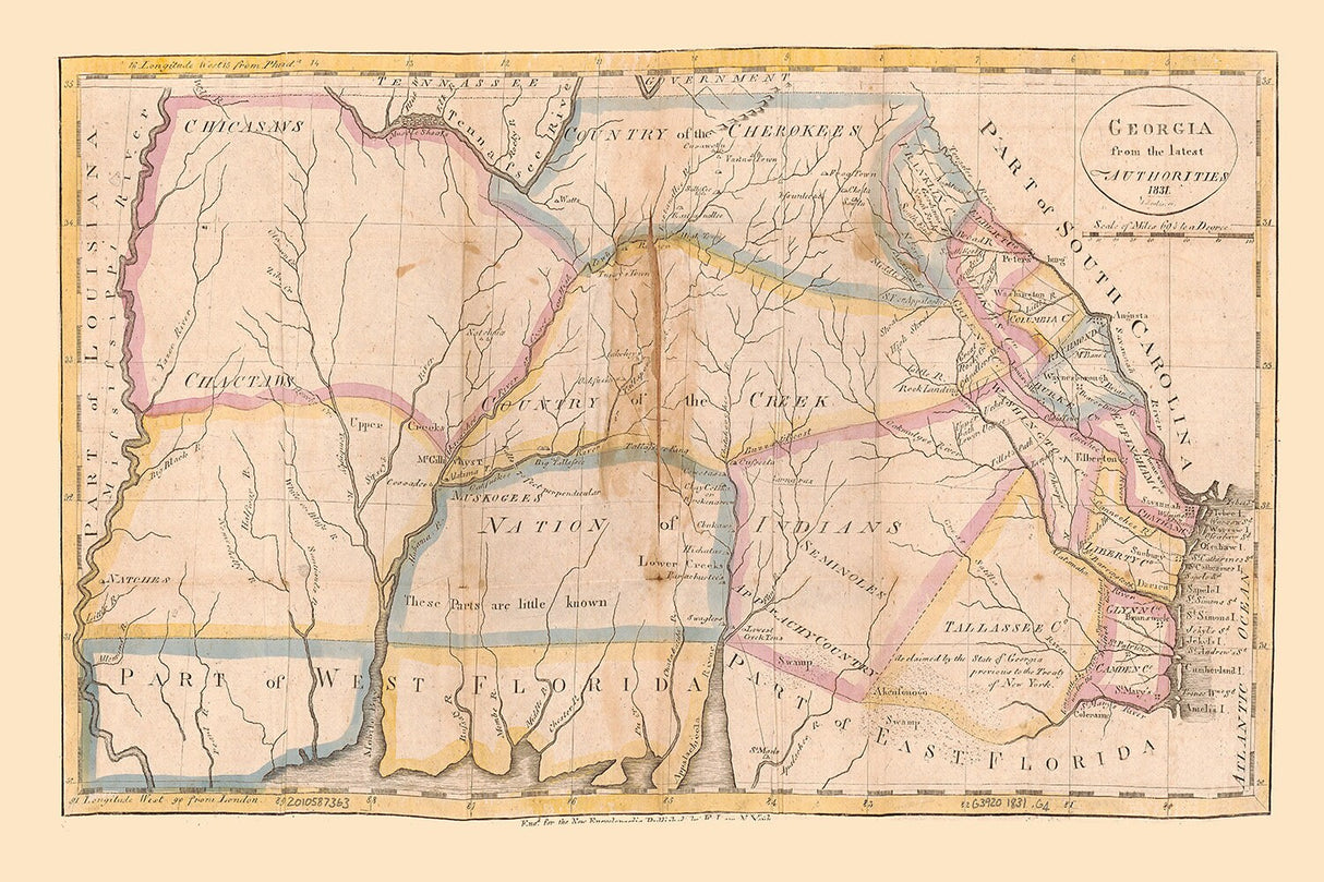 1831 Map of Southern Georgia Showing Indian Lands