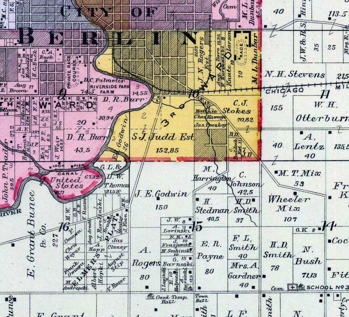 1901 Map of Berlin Township Green Lake County Wisconsin