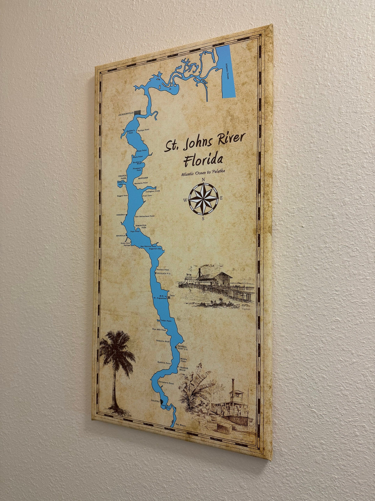 Map of the Saint Johns River to Palatka Florida - Framed