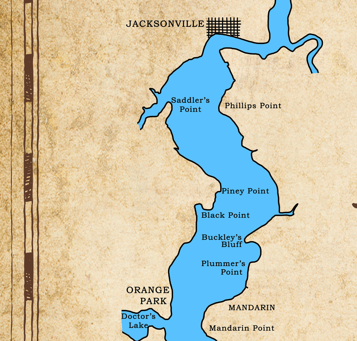Map of the Saint Johns River to Palatka Florida
