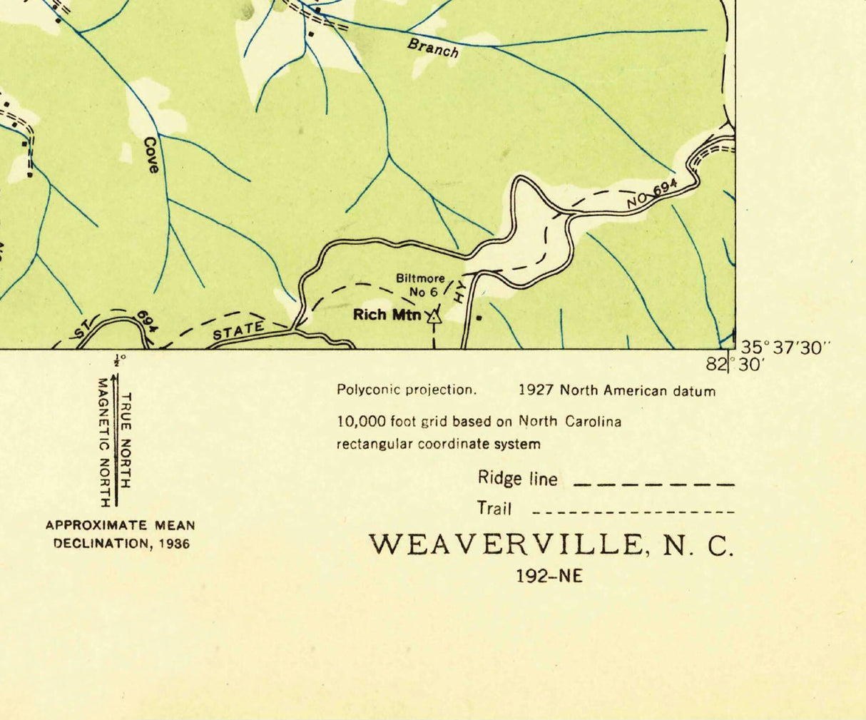 1936 Topo Map of Weaverville North Carolina