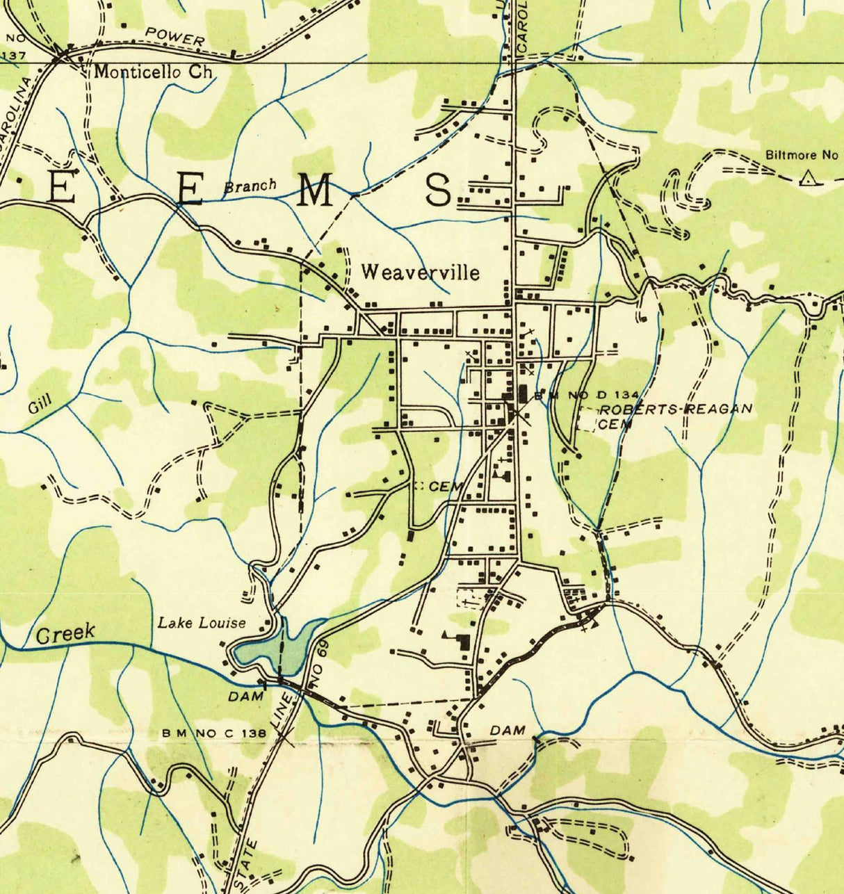 1936 Topo Map of Weaverville North Carolina