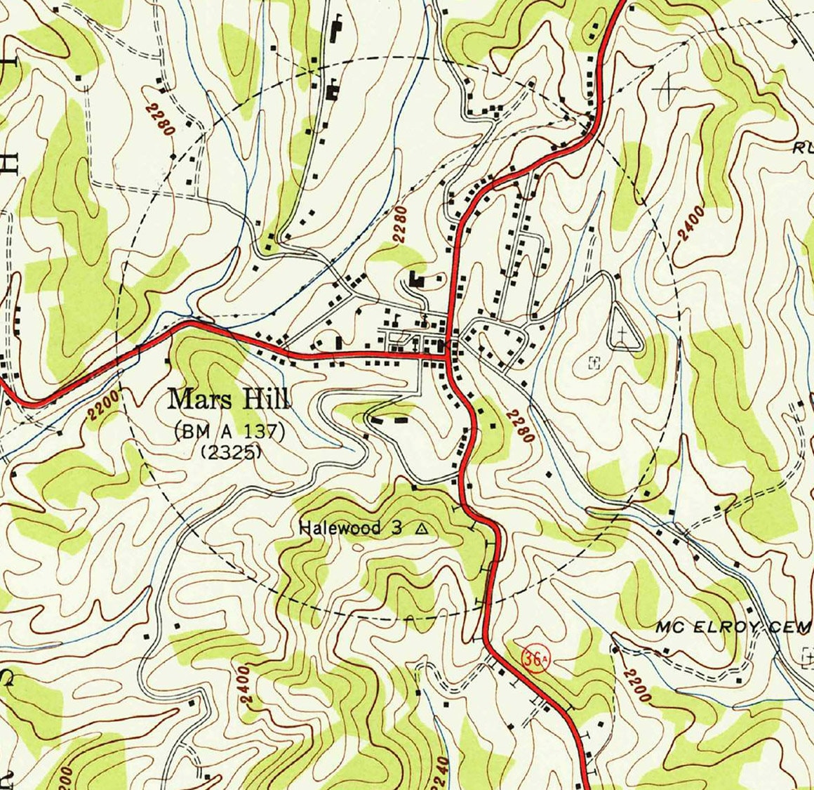 1945 Topo Map of Mars Hill North Carolina