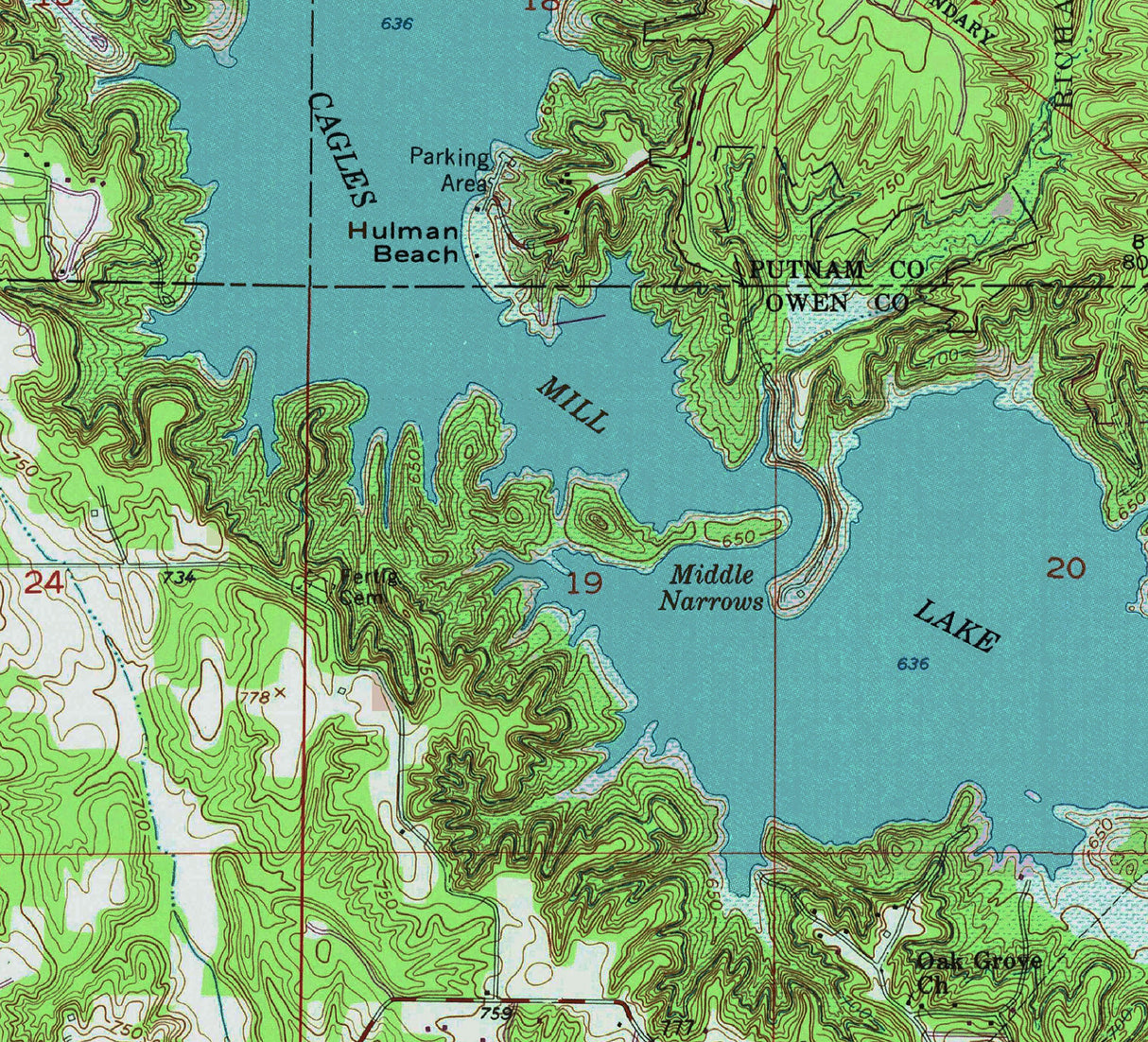 1980 Map of Cagles Mill Lake Indiana