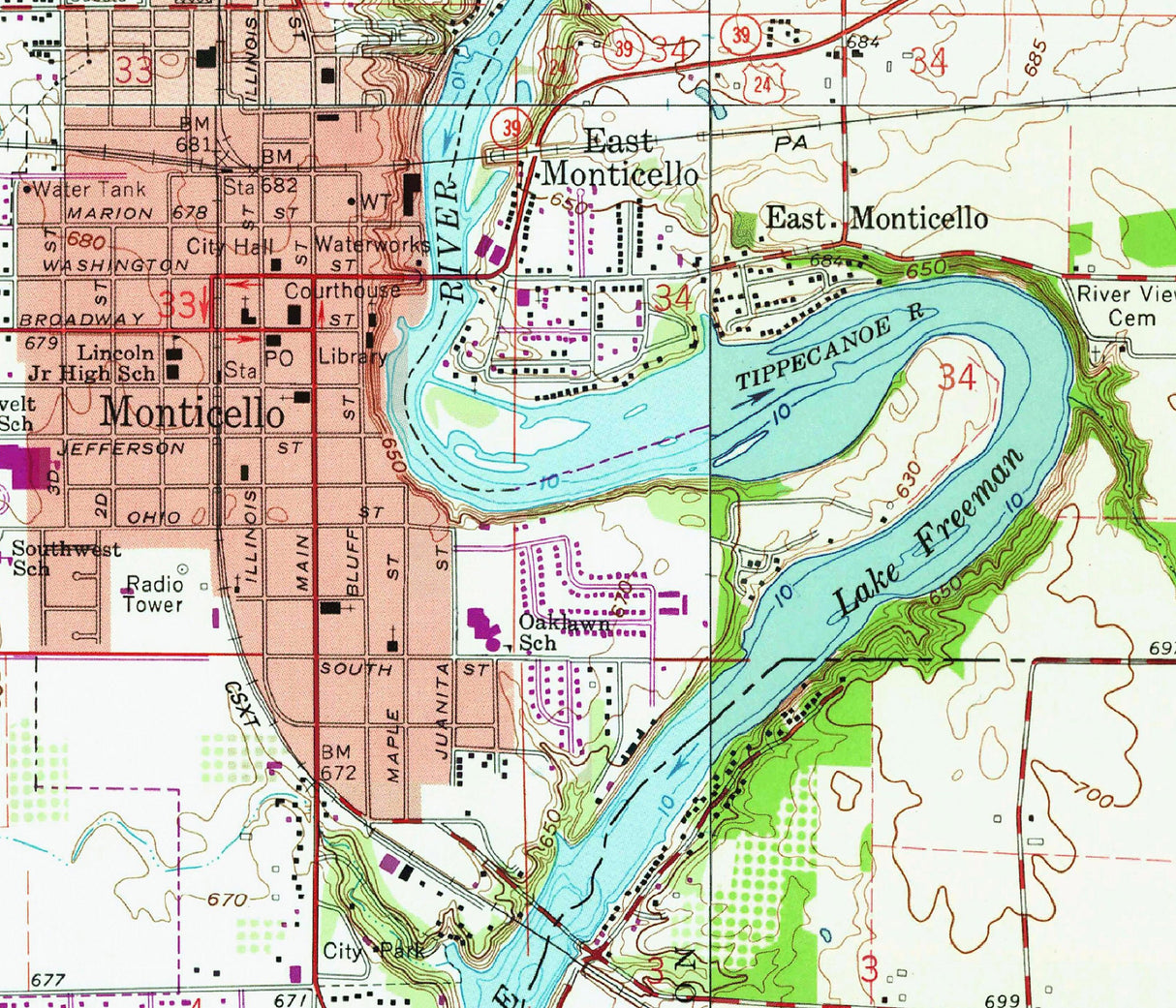 1980 Map of Lake Freeman Indiana