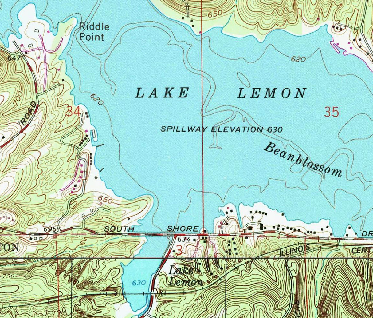 1980 Map of Lake Lemon Indiana