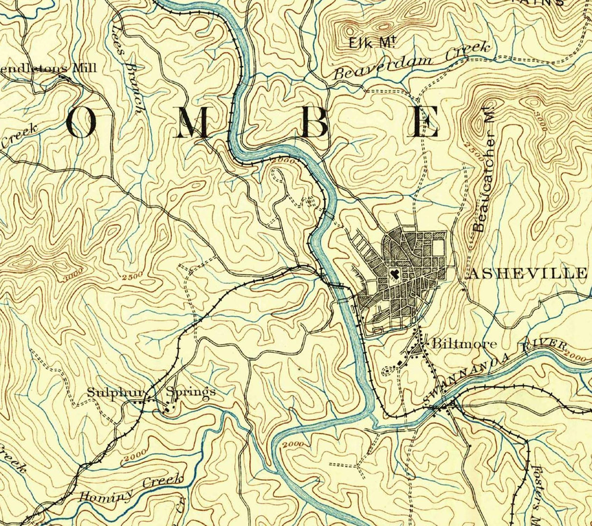 1894 Topo Map of Ashville North Carolina Quadrangle