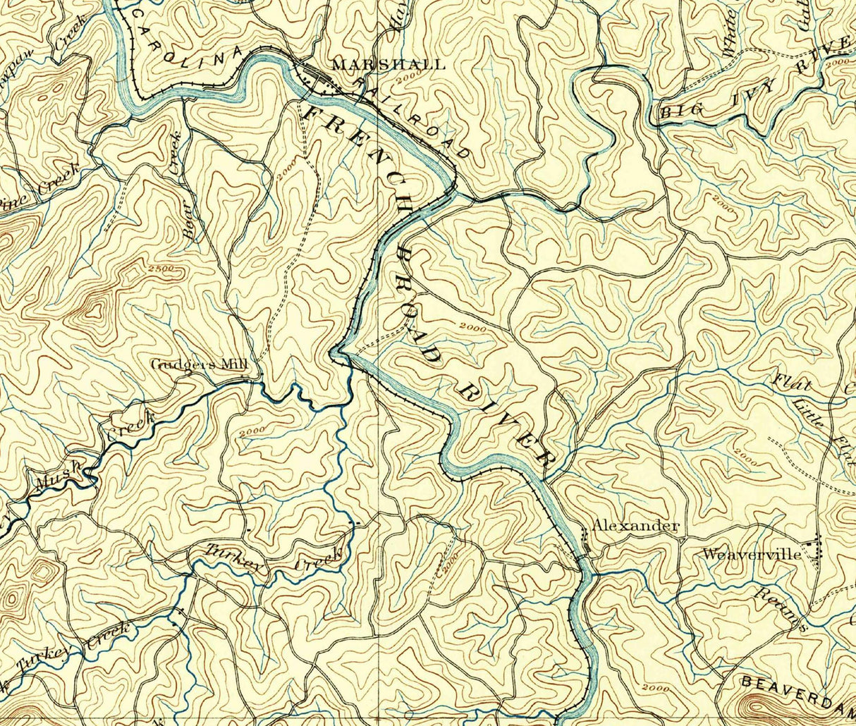 1894 Topo Map of Ashville North Carolina Quadrangle