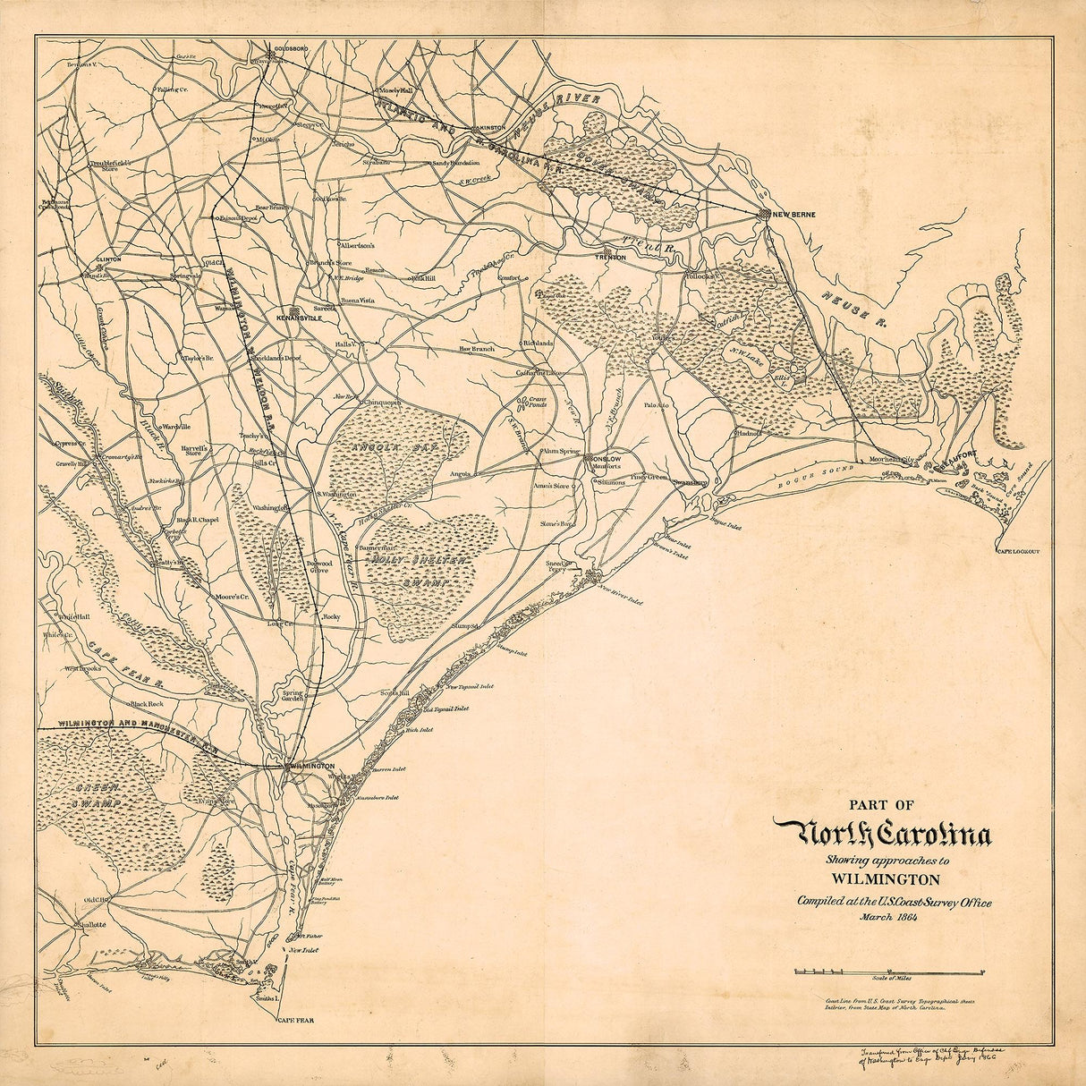 1864 Map of Approaches to Wilmington North Carolina