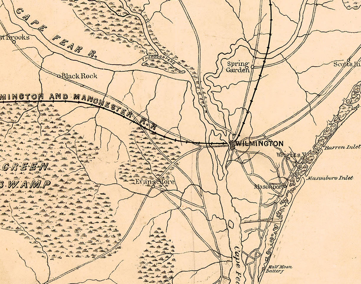 1864 Map of Approaches to Wilmington North Carolina