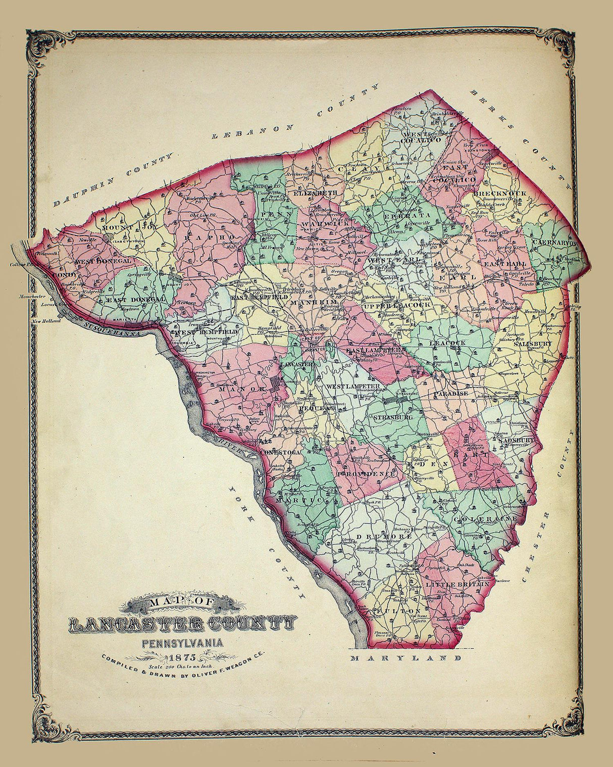 1875 Map of Lancaster County Pennsylvania