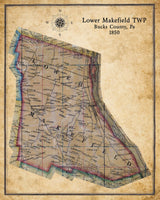 1850 Map of Lower Makefield Township Bucks County Pennsylvania