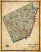 1850 Map of Milford Township Bucks County Pennsylvania